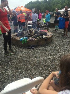 The event's fire pit, where people dried their shoes out or enjoyed the free coffee and hot chocolate.