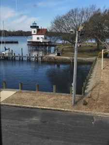 The Roanoke River Lighthouse as seen from the Barker House in downtown Edenton.