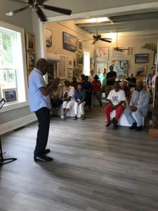 Man playing trumpet at art museum